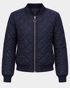 Women's Quilted Bomber Jacket with Zip Front and Ribbed Collar