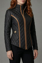Women's Quilted Jacket with Zip Front and Stand Collar