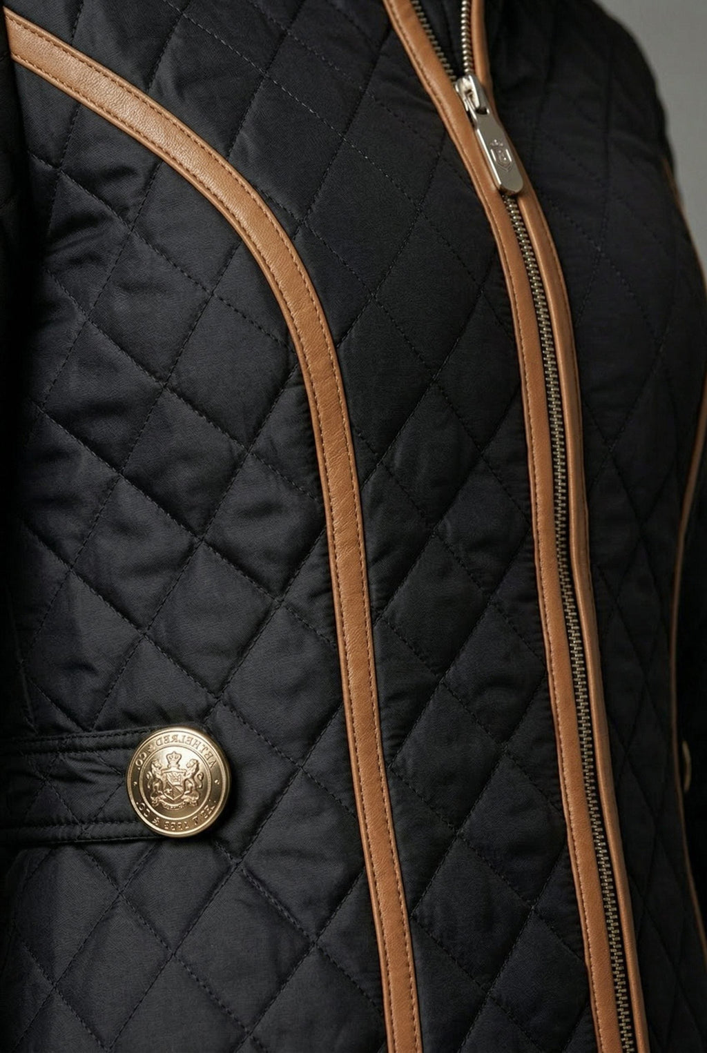 Women's Quilted Jacket with Zip Front and Stand Collar
