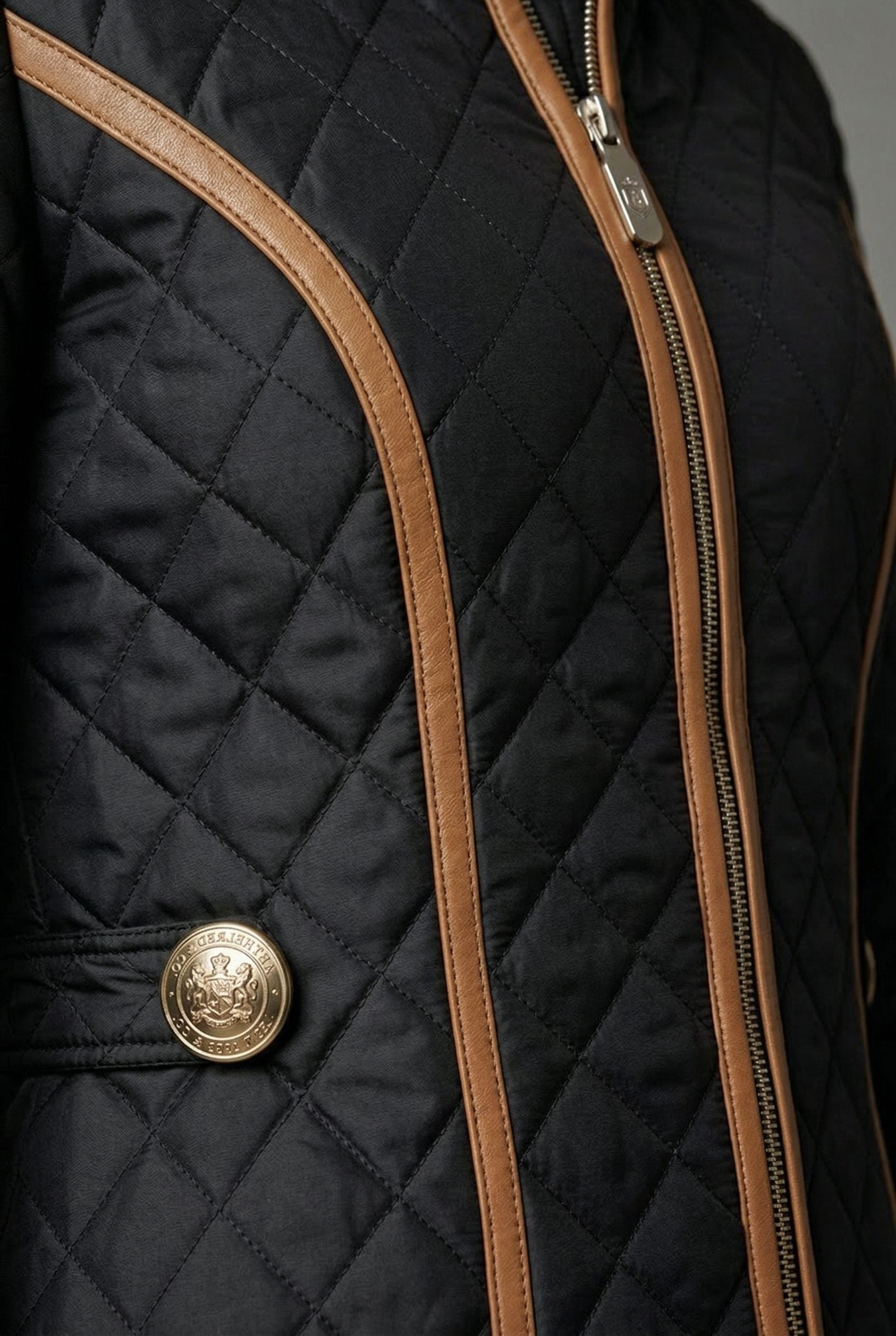 Women's Quilted Jacket with Zip Front and Stand Collar