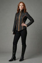 Women's Quilted Jacket with Zip Front and Stand Collar
