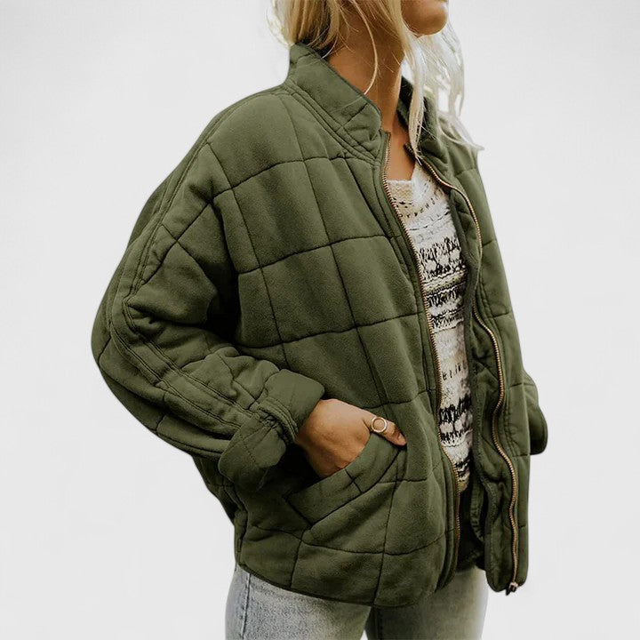 Women's Quilted Jacket with Zip Front and Side Pockets