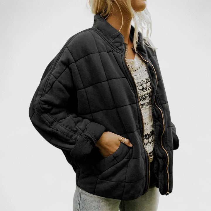 Women's Quilted Jacket with Zip Front and Side Pockets