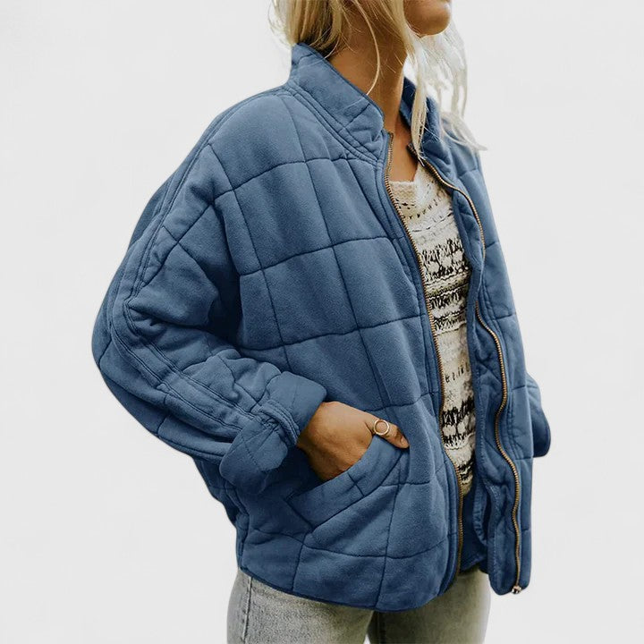 Women's Quilted Jacket with Zip Front and Side Pockets