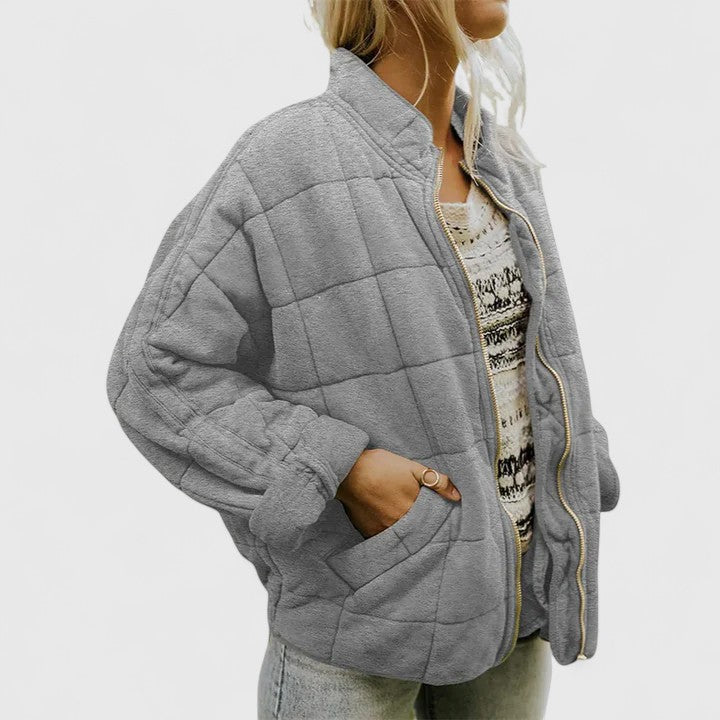 Women's Quilted Jacket with Zip Front and Side Pockets