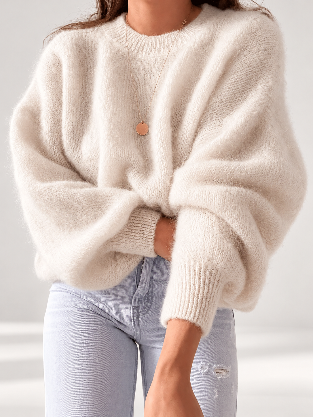 Apricot women's knitted crew neck jumper — studio view 6