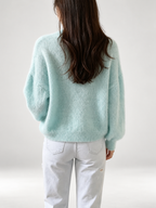 Blue women's knitted crew neck jumper — studio view 13