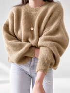 Khaki women's knitted crew neck jumper — studio view 14