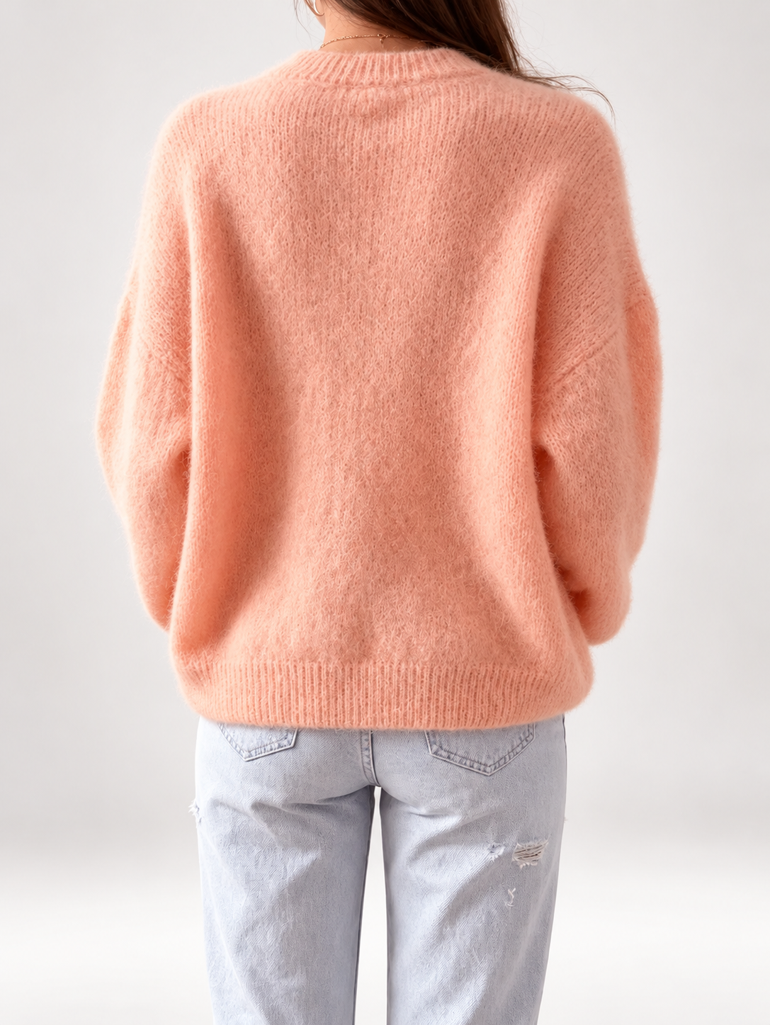 Orange women's knitted crew neck jumper — studio view 10