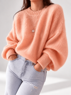 Orange women's knitted crew neck jumper — studio view 11