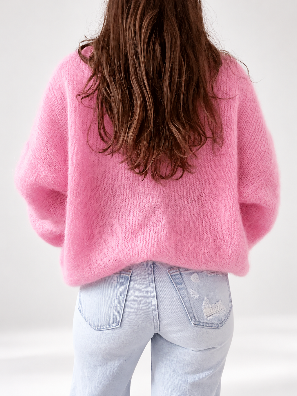 Pink women's knitted crew neck jumper — studio view 26