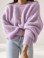 Purple women's knitted crew neck jumper — studio view 22