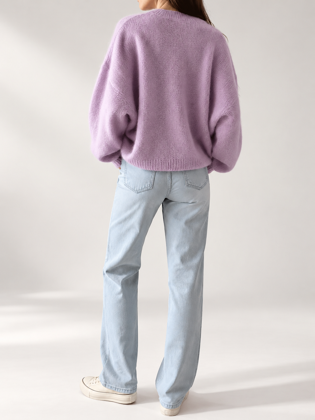 Purple women's knitted crew neck jumper — studio view 23