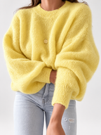 Yellow women's knitted crew neck jumper — studio view 18