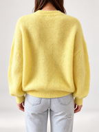 Yellow women's knitted crew neck jumper — studio view 19