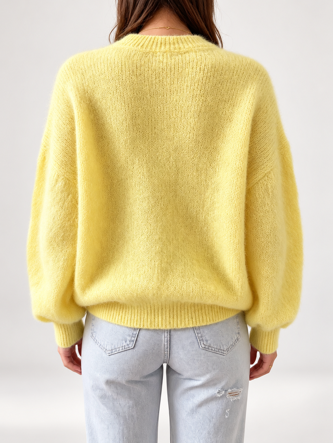 Yellow women's knitted crew neck jumper — studio view 19