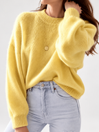 Yellow women's knitted crew neck jumper — studio view 20