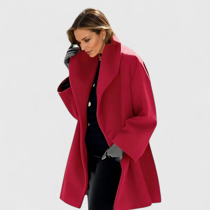 Women's Oversized Long Coat with Lapel Collar and Button Front