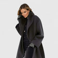 Women's Oversized Long Coat with Lapel Collar and Button Front