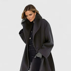 Women's Oversized Long Coat with Lapel Collar and Button Front