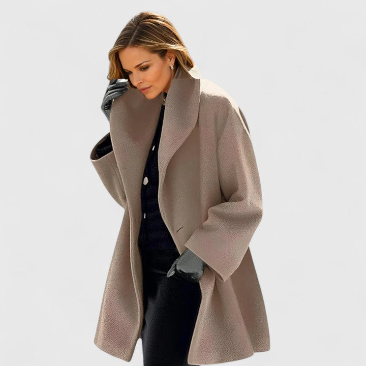 Women's Oversized Long Coat with Lapel Collar and Button Front