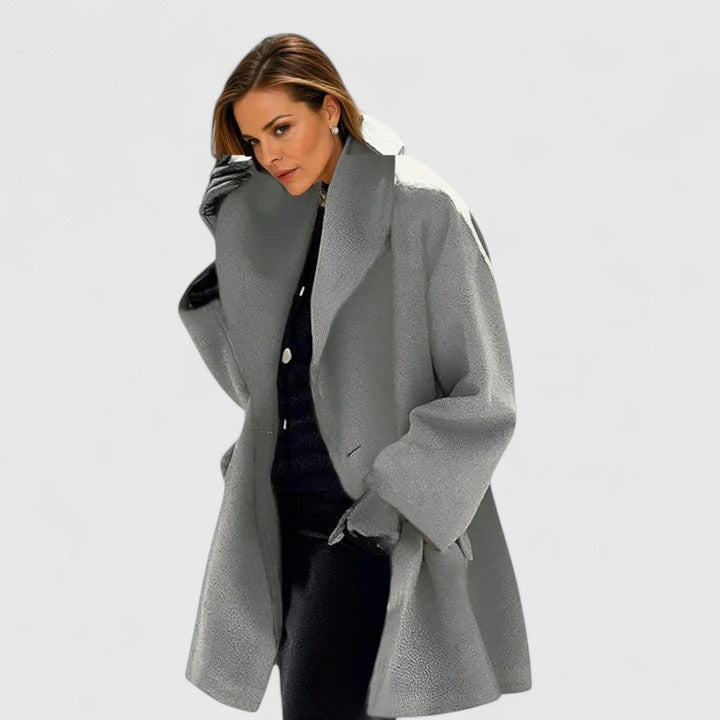 Women's Oversized Long Coat with Lapel Collar and Button Front