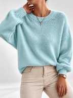Women's Relaxed Fit Round Neck Knitted Jumper in Blue