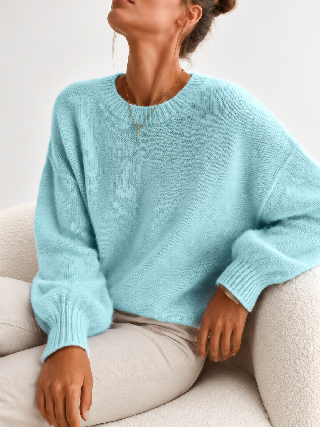 Women's Relaxed Fit Round Neck Knitted Jumper in Blue