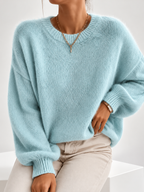 Women's Relaxed Fit Round Neck Knitted Jumper in Blue