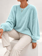 Women's Relaxed Fit Round Neck Knitted Jumper in Blue
