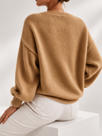 Women's Relaxed Fit Round Neck Knitted Jumper in Khaki