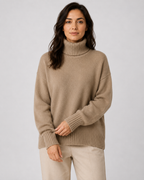 Women's Relaxed Fit Turtleneck Knit Jumper with Drop Shoulders and Ribbed Cuffs