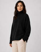 Women's Relaxed Fit Turtleneck Knit Jumper with Drop Shoulders and Ribbed Cuffs