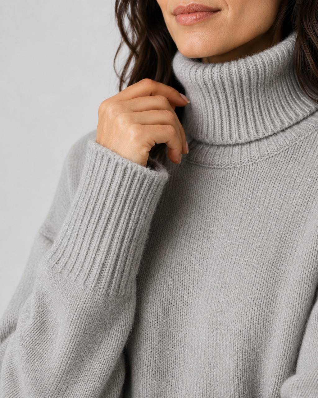 Women's Relaxed Fit Turtleneck Knit Jumper with Drop Shoulders and Ribbed Cuffs