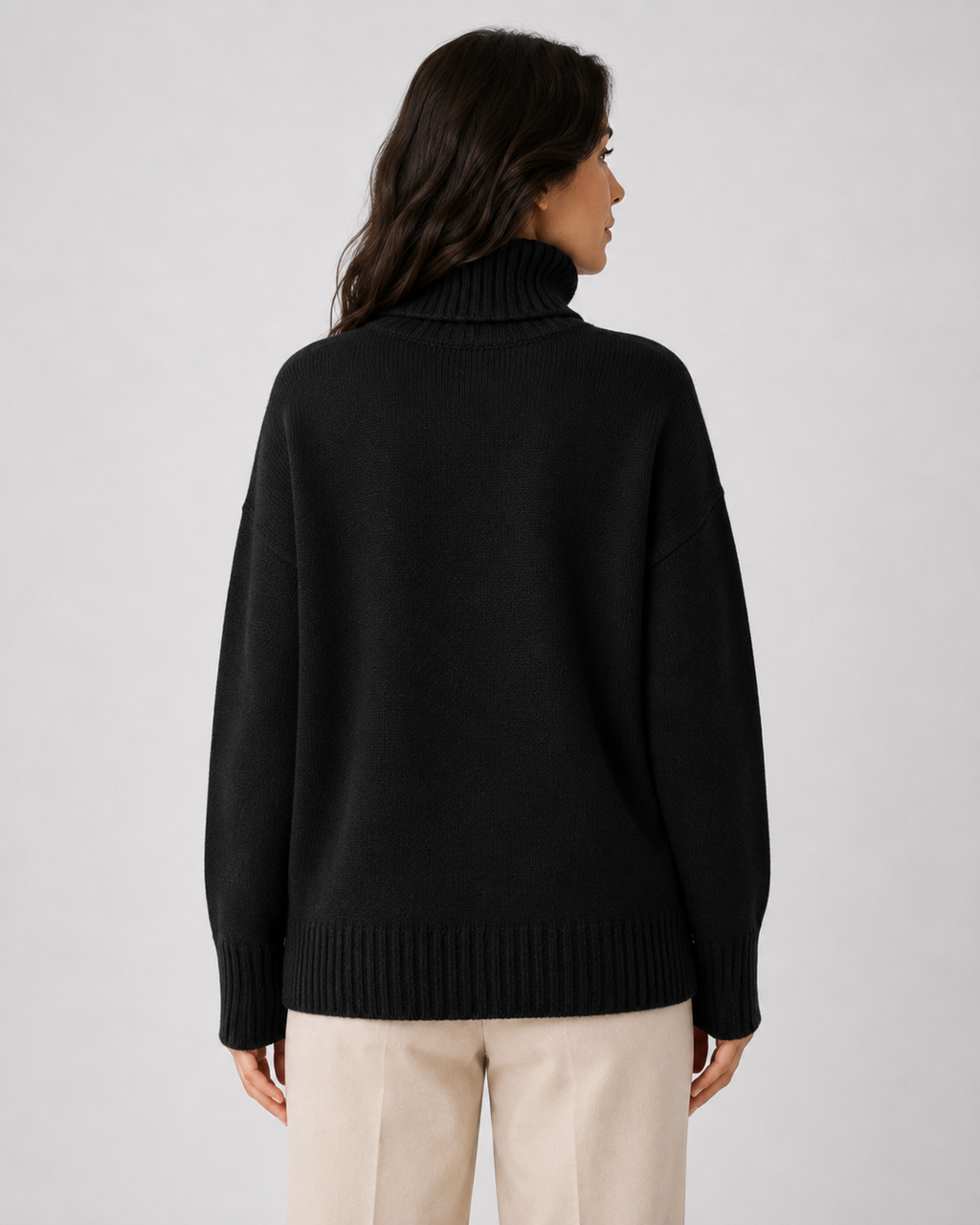 Women's Relaxed Fit Turtleneck Knit Jumper with Drop Shoulders and Ribbed Cuffs