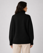 Women's Relaxed Fit Turtleneck Knit Jumper with Drop Shoulders and Ribbed Cuffs
