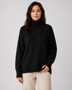 Women's Relaxed Fit Turtleneck Knit Jumper with Drop Shoulders and Ribbed Cuffs