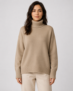 Women's Relaxed Fit Turtleneck Knit Jumper with Drop Shoulders and Ribbed Cuffs