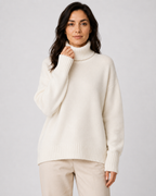 Women's Relaxed Fit Turtleneck Knit Jumper with Drop Shoulders and Ribbed Cuffs