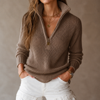Women's Relaxed Half Zip Jumper with Stand Collar