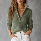 Women's Relaxed Half Zip Jumper with Stand Collar