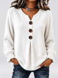 Women's Relaxed Knitted Jumper with Split Neck & Button Detail in White – front view