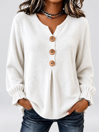 Women's Relaxed Knitted Jumper with Split Neck & Button Detail in White – front view