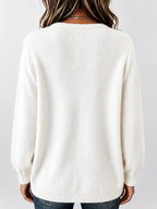 Women's Relaxed Knitted Jumper with Split Neck & Button Detail in White – back view