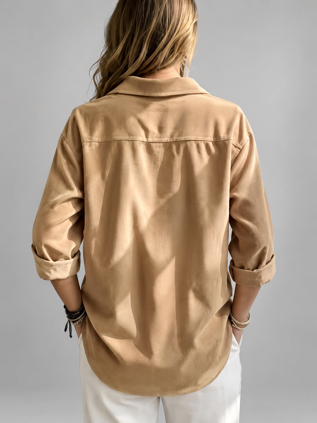 Women's relaxed ribbed blouse in Apricot