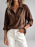 Women's relaxed ribbed blouse in Coffee