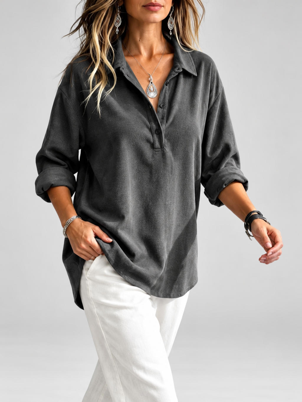 Women's relaxed ribbed blouse in grey