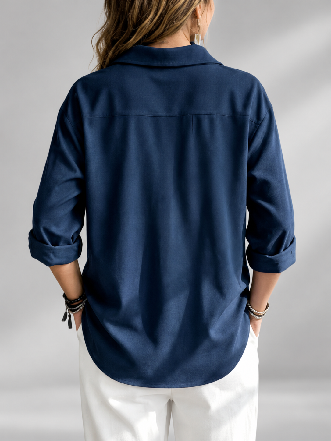 Women's relaxed ribbed blouse in Navy Blue