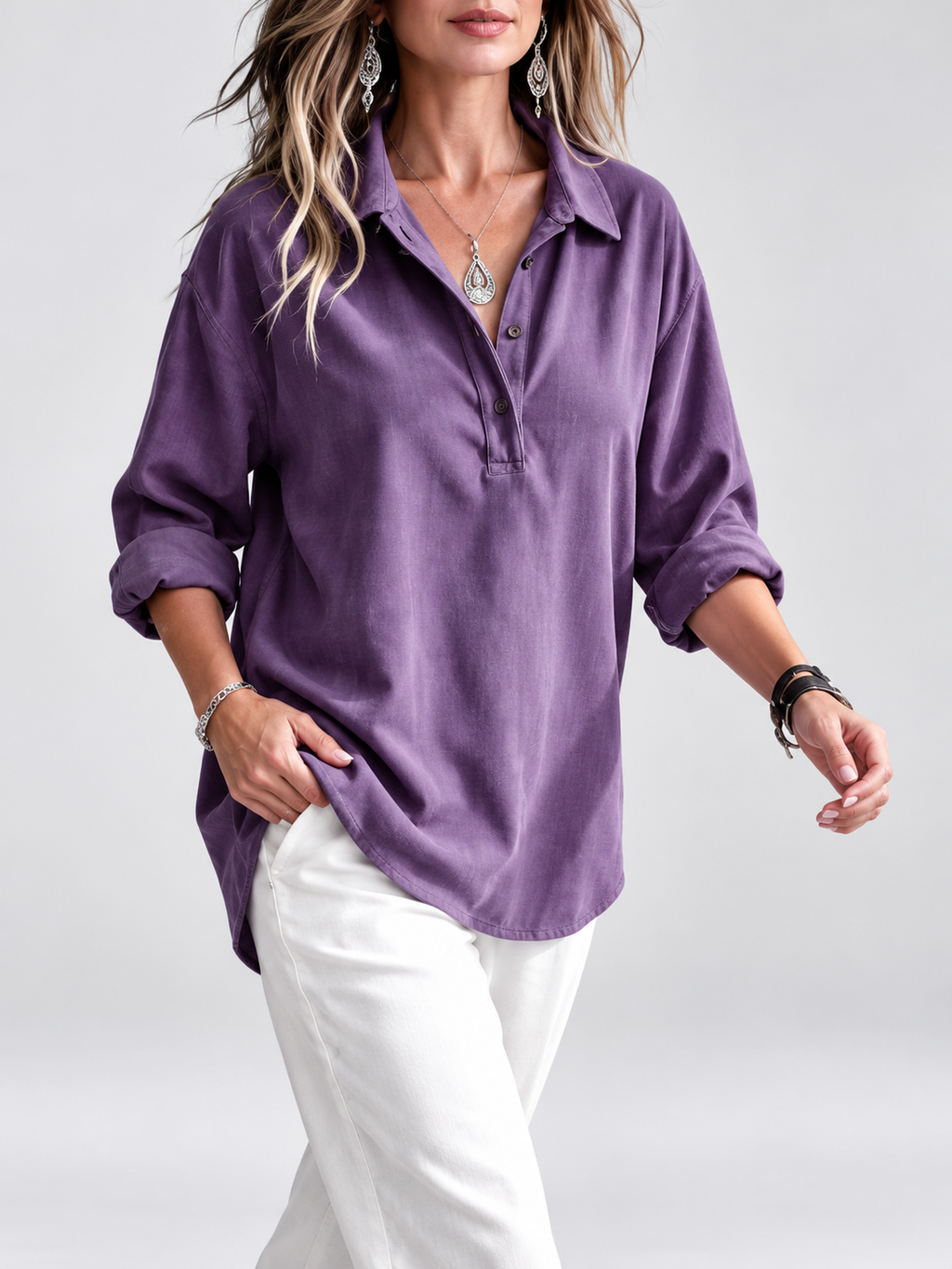 Women's relaxed ribbed blouse in purple