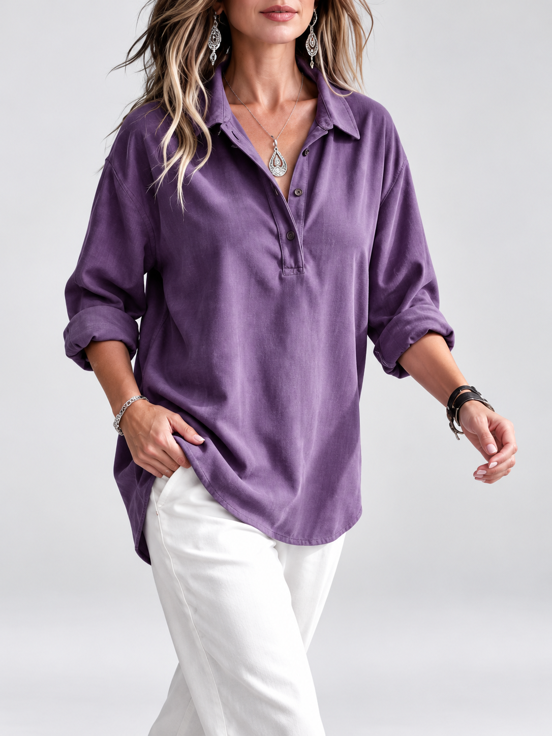 Women's relaxed ribbed blouse in purple